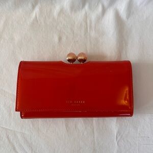 Ted Baker Red Patent Wallet with Rose Gold Kiss-Lock